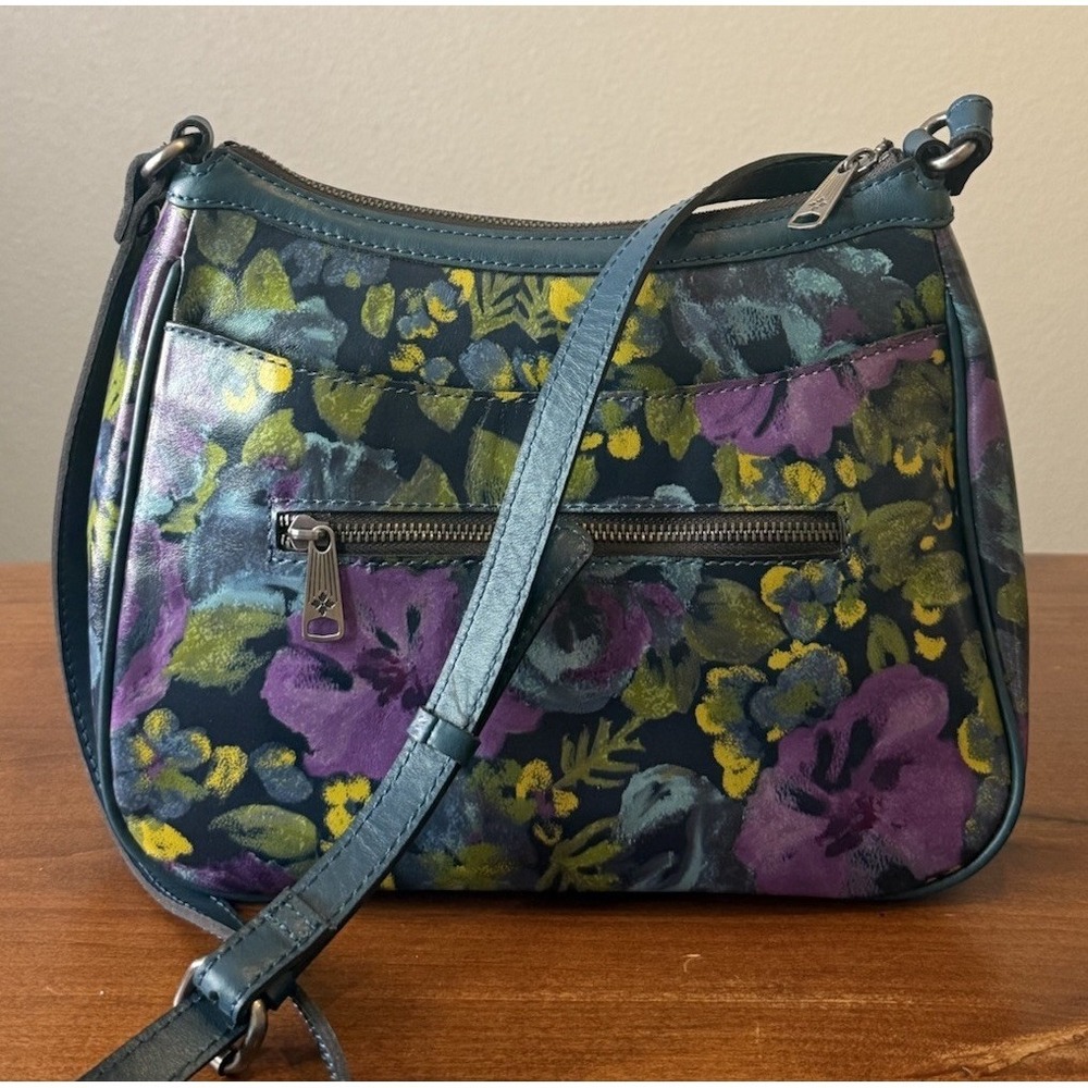 Patricia Nash Brayden Leather Hobo Deep Blue Nature Floral Purse Handbag $269